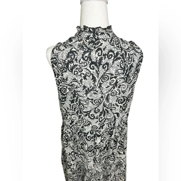 Maeve Anthropologie Tiered Maxi Dress s p Black White Floral abstract oversized - Picture 12 of 13